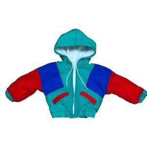 Vintage 90s Colorblock Toddler Windbreaker – 18M Retro Hooded Jacket